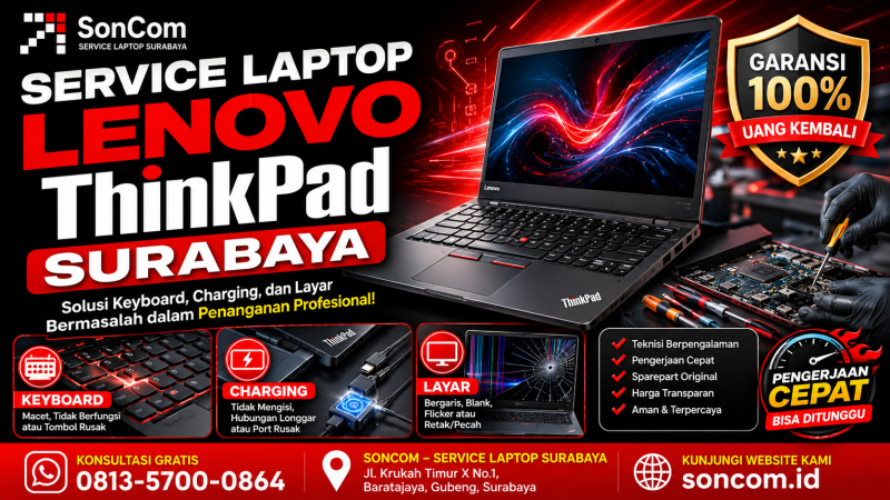 Service Laptop Lenovo ThinkPad Surabaya: Solusi Keyboard, Charging, dan Layar Bermasalah
